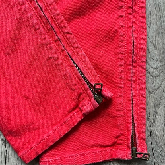 Marissa Webb Red Moto Skinny Jeans Zip Ankle Crop Fitted Denim Biker Pants 27 - Picture 4 of 12